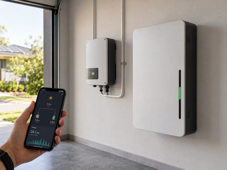 Home battery and inverter with energy monitoring app