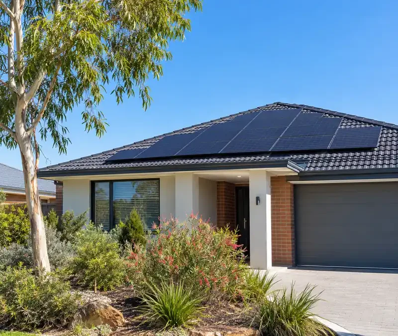 Perth home with rooftop solar panels in the midday sun
